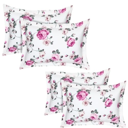 Image of HOUSE FOX Zipper Cotton Pillow Covers /Cases /Protectors (NOT Pillow) Set of 2 Pair Or 4 Pcs,Size -18x28inch with Zip /Chain (Pink Floral)