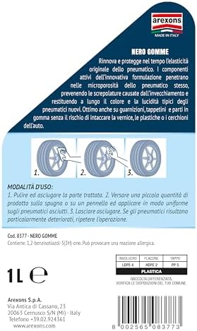  AREXONS Black 1L Pneumatici rinnovano e proteggono l'elasticità originale, non influenzano la pittura, i plasti o i rad