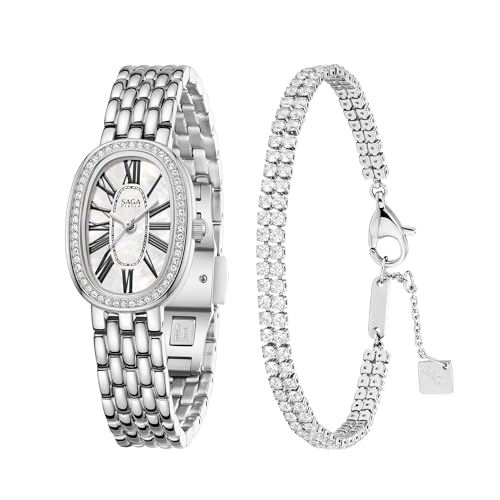 SAGA Crystal Accented Oval Roman Numerals Women's...