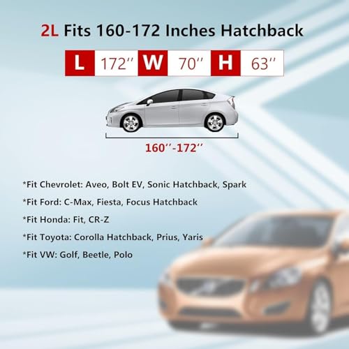 Image of Tecoom Waterproof All Weather Hatchback Car Cover, Universal Full Exterior Cover with Detachable Gust Straps, Fit for Toyota Corolla, Ford Focus, Chevrolet Sonic (160 inch-172 inch)