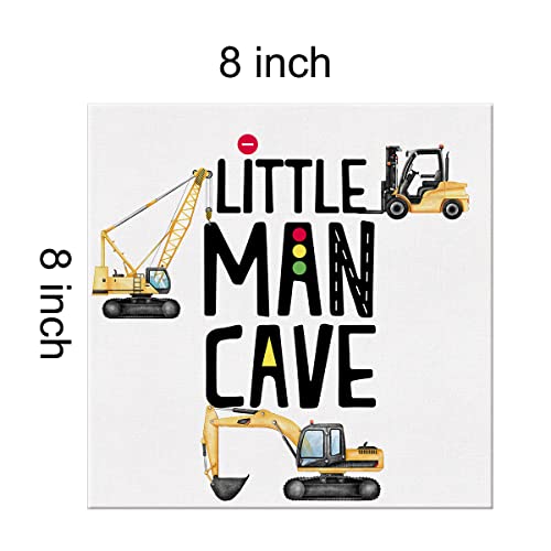 Construction Nursery Little Man Cave Sign Wall Art Prints Canvas Painting Construction Truck Transportation Vehicle Print Home Boys Room Kids Bedroom Decor 8" X 8" #TOP1