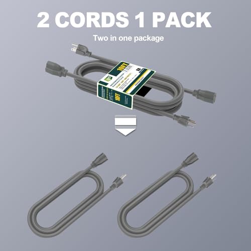 Image of EP 10FT Outdoor Extension Cord, 16 /3 SJTW Heavy Duty Grey 2PK, ETL Listed