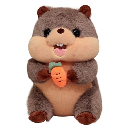 KUKUShining Peluche Marmotte, Coussin Mignon en Forme De Marmotte avec Carotte Jouet en Peluche Doux pour Jouer Et Collectionner(Coffee,28cm/11in)
