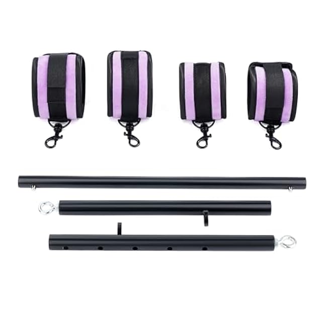 Spreader Bar Heavy Duty Stainless Steel Expandable Home Gym with 4pcs Furry Purple Adjustable Strap,Sports Aid Training Fitness Gear Pilates Aid Kit,Yoga Set