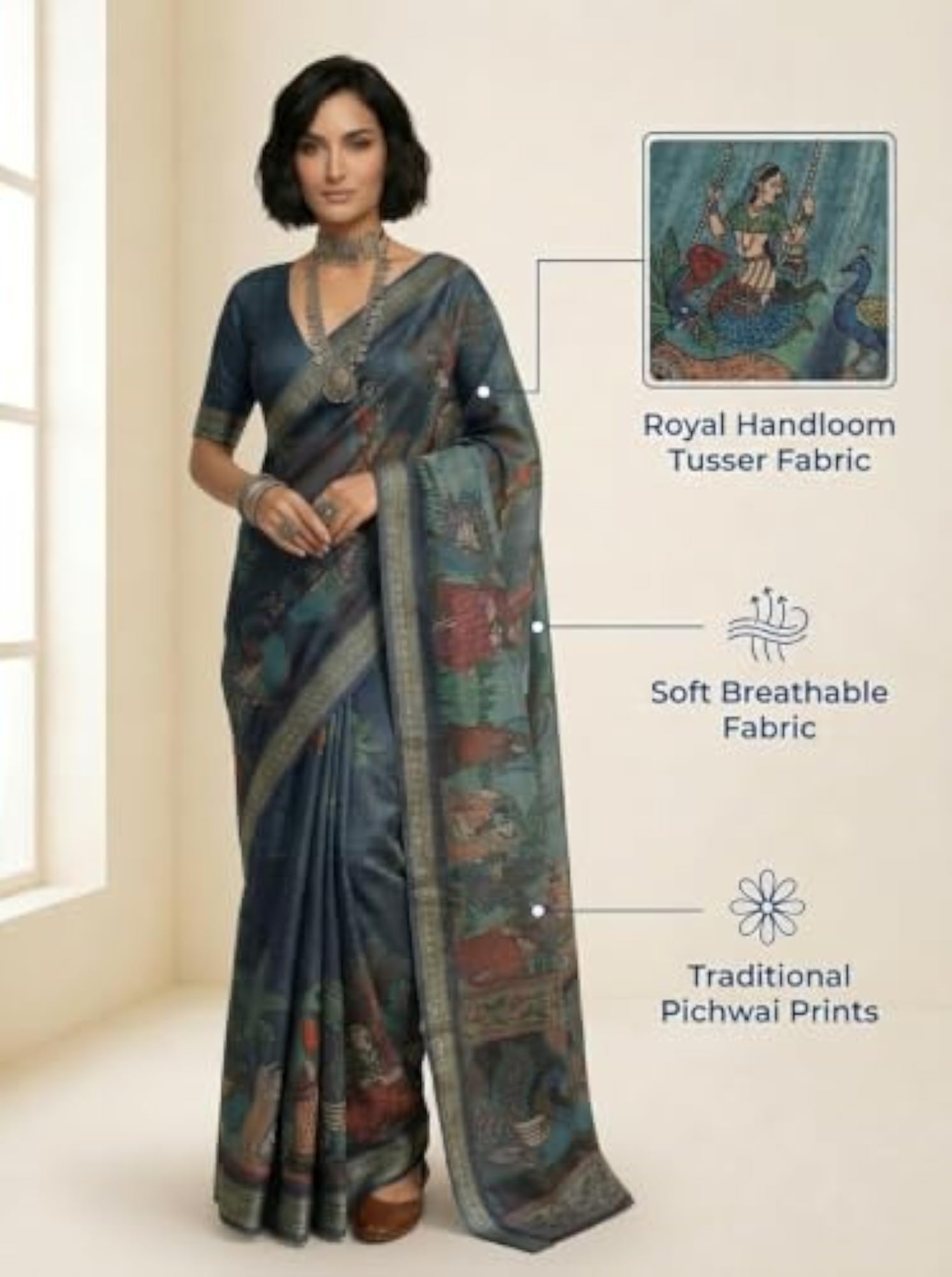 Multicolor Silk Printed Animal Print Saree for Women