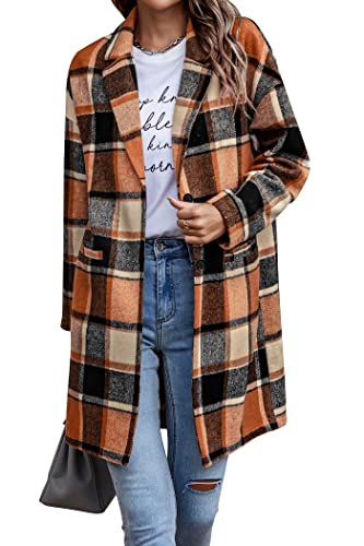 PRETTYGARDEN Women Plaid Shacket Jacket Trendy Fall Casual Button Wool Blend Tartan Trench Coat Winter Clothing with Pockets