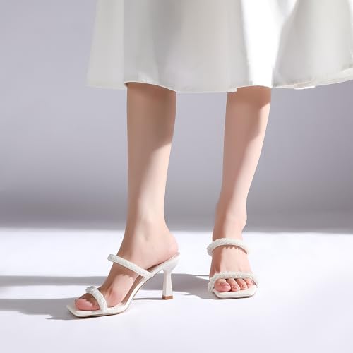 Image of Goderci Women's Two Straps Kitten Heel Sandals | 3 inch Kitten Heel, Fashion Square Open Toe, Slip On Summer Mules, for Party, Wedding, Daily