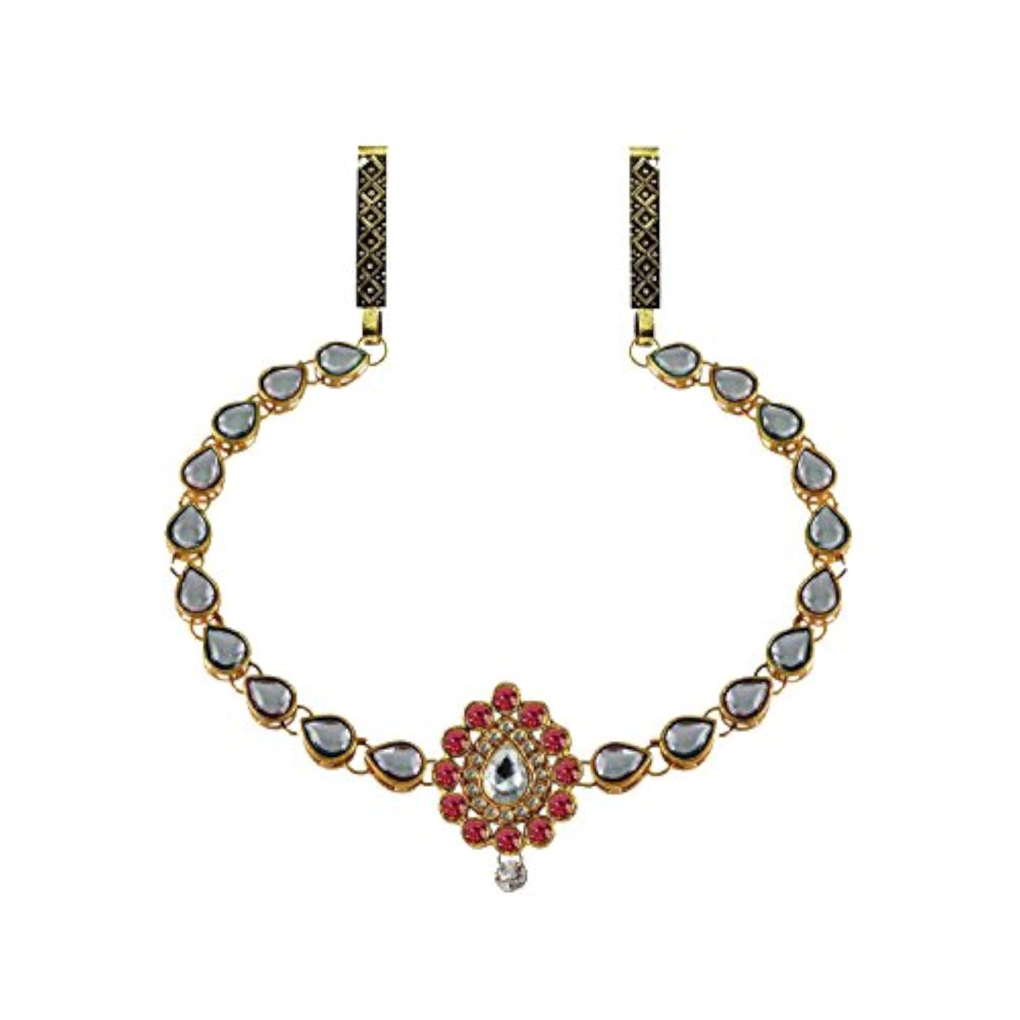 Women's Solid Brass Multi Stone Stud Platted Waist Belt, Multicolor