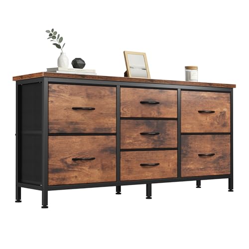 DUMOS TV Stand 7 Drawer Dresser for Bedroom with Storage