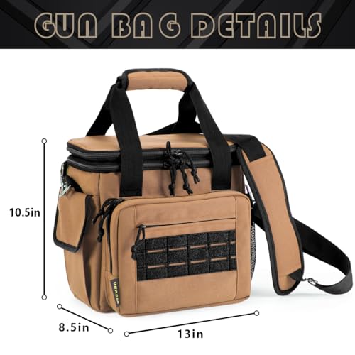 VEAGIA Tactical Range Bag,Pistol Case,Soft Gun Case Range Bags For Handguns And Ammo Safe Lockable Double Layer Explosion Proof Zipper Multi Pistol Carrying Bags (Brown)