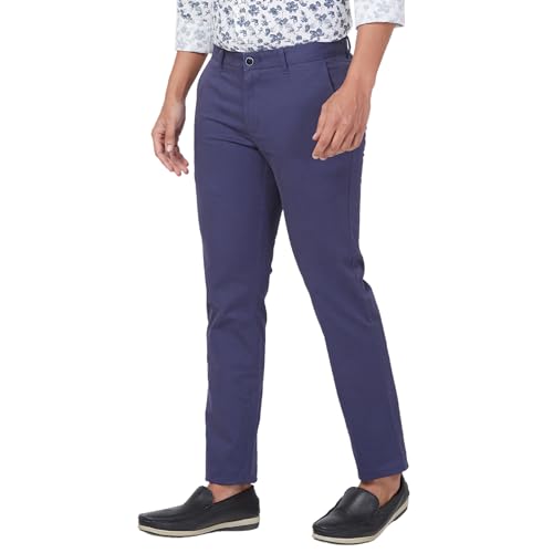 Image of Parx Low Rise Tapered Fit Cotton Blend Solid Pattern Flat Front Casual Trouser