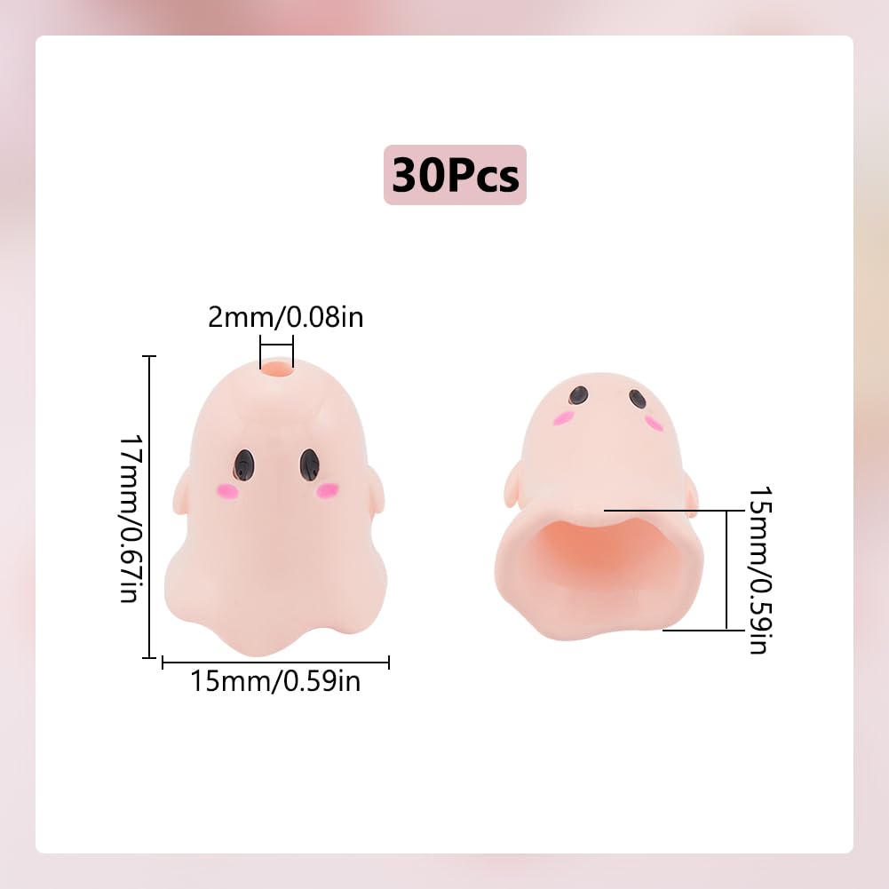SUNNYCLUE 1 Box 30Pcs Ghost Beads Bulk Halloween Cartoon Bead Pink Acrylic Opaque Holiday 3D Ghosts Shaped Loose Spacer Small 2mm Hole Beads for Bracelet jewellery Making Necklace DIY Crafts Accessori - Image 2