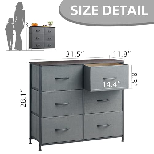 Somdot Dresser for Bedroom with 6 Drawers, 3-Tier Wide Storage Chest of Drawers with Removable Fabric Bins for Closet Nursery Bedside Living Room Laundry Entryway Hallway, Charcoal Grey - Image 3