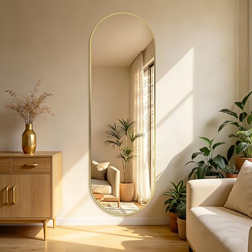 TheiaMo Oval Full Length Mirror, 60"×19" Wall-Mounted Mirror with Gold
