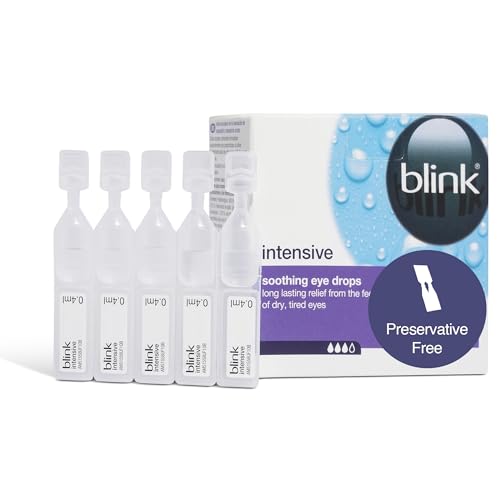 Blink Intensive Soothing Eye Drops Relief From Dry Eyes - Long-Lasting Lubricating Eye Drops with Hyaluronic Acid Suitable for Use with Contact Lenses Refreshing Single Vials 20 x 0.4 ml