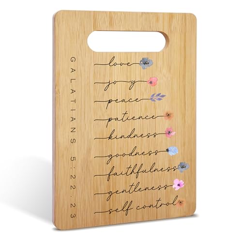 Tabla de cortar rectangular de bambú RYSMH, 12 x 8 pulgadas, color marrón claro, regalo cristiano