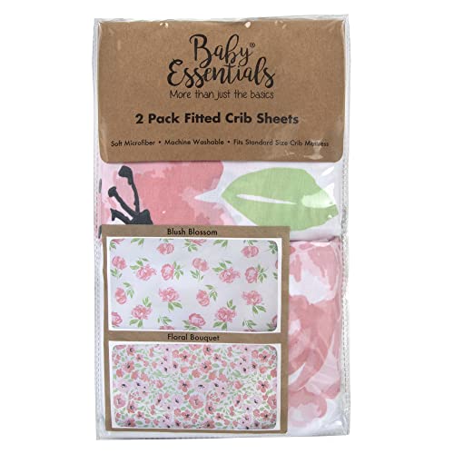 Image of Standard Microfiber Fitted Crib Sheets for Baby Girl, Boy & Neutral, 2 Pack - 28x52 (Roses & Flowers)