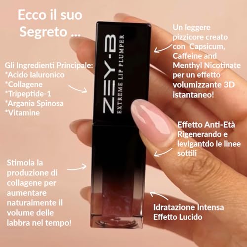 ZEY-B Hydrating Lip Plumper, Rich Infusion of Hyaluronic acid, Collagen, Tripeptide-1 & Vitamins for Fuller, Smoother, Softer lips, Instant & Long-Term Plump, High Shine Gloss, Transparent Blush 5ML - Image 4