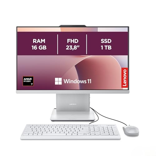 Lenovo IdeaCentre All-In-One AI-PC | 23.8'Full HD Display | AMD Ryzen 7 250 | 16GB RAM | 1TB SSD | AMD Radeon Grafik | Win11 | Augenschutz | Inkl.USB Maus-Tastatur | Cloud grau | 3 Monate Premium Care