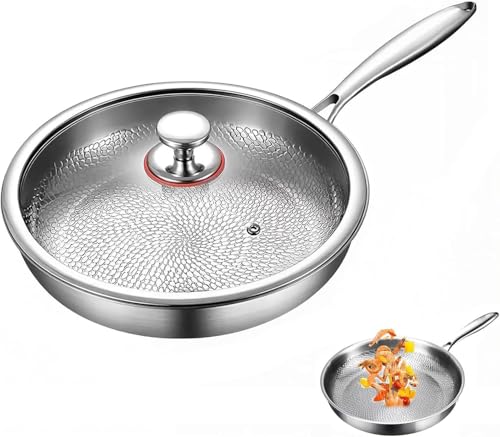 Titanio Martillado sartenes con Tapa, Ultra-Durable Resistente a los arañazos sartenes, Non Stick Titaniums Nutri Pan, Multifuncional sartén de Titanio, Antiadherente sartén de Carne, Titaniums Pan