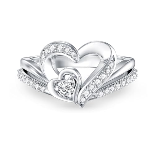 Heart Diamond Promise Ring for Women D Color VVS1 Clarity Lab Grown Diamond Ring 18K Gold Plated 925 Sterling Silver