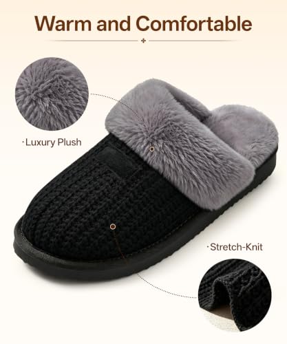 Image of Litfun Fuzzy Memory Foam Slippers for Women Indoor Outdoor House Shoes
