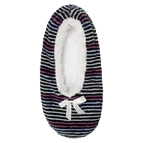 Image of BambooMN Women's Stripe Patterned Non-Slip Lined Travel Home Slippers - 2 Pairs