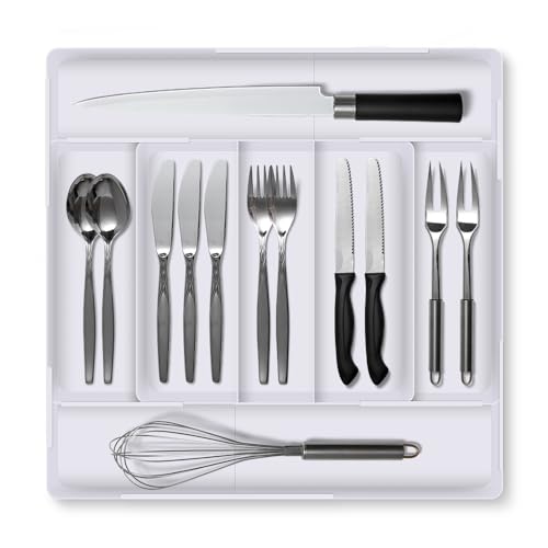 Cynrikah cubertero para cajones, organizador de cubiertos cajón para cubiertos de cocina contenedor cocina almacenamiento&organización(Blanco)