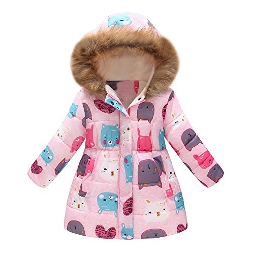 Mitlfuny Invierno Niñas Niños Bebés Chaqueta de Manga Larga Plumífero Acolchado Algodón Abrigo con Capucha Dibujos Animados Estampado Ropa de Plumón Grueso Largo Plumas Capa 2-7 Años Niña Niño
