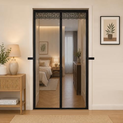 Image of Polyester Magnetic Mosquito Net for Door 210 * 100cm | Mosquito Curtain for All Types & Sizes Door Nets for Mosquitoes Auto-Closing Insect Screen to Keep Mosquitoes Out Black (1, Black, 210 * 90cm)
