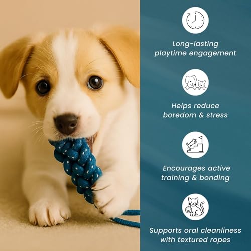 Image of Dog Rope Toys for Large & Medium Aggressive Chewers | Heavy-Duty Indestructible Natural Cotton Tug & Chew Rope Toys with Easy-Hold Handle | Durable Dog Chew Toys | Set of 5