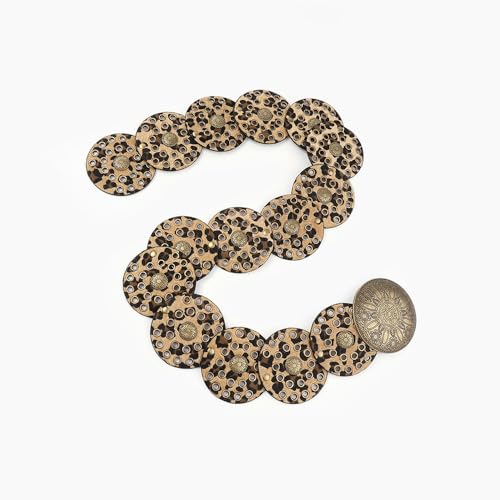 Women Boho Disc Belt Vintage Leopard Print Round Wide Leather Concho Waist Belt 90s Western Waistband for Dress Jeans Pants Blouse Tshirt2