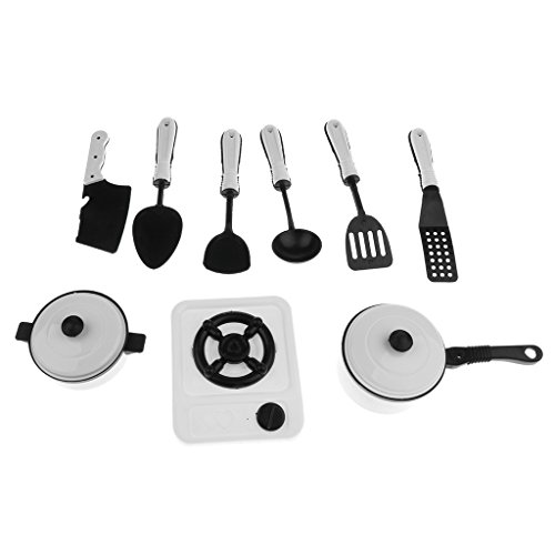 Preisvergleich Produktbild Kunststoff Kochgeschirr Küchenspielzeug Spielküche Rollenspielzeug für Kinder ( Inkl. Gaskocher, Kochtopf, Pfannen, Gasherd, Stewpots, usw. ) - Weiß, 9 - teilig