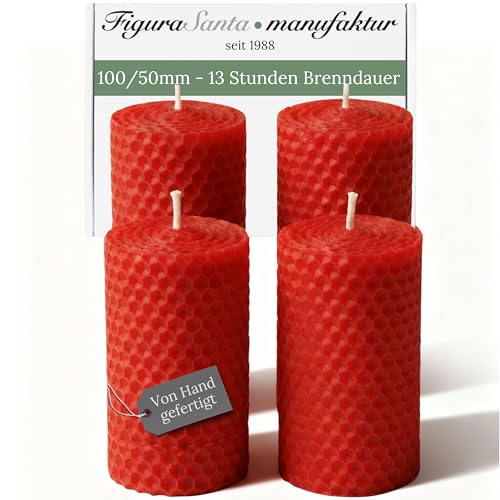Figura Santa® 4 Bienenwachskerzen rot 10 * 5 cm - Wabenkerzen 100%...