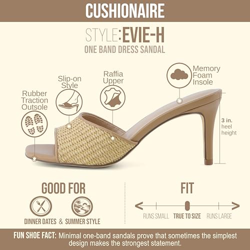 Image of CUSHIONAIRE Evie Kitten Heel Sandals for Women, Slip On One Band Dress Sandals with Memory Foam, Wide Widths and 3 Inch Heel