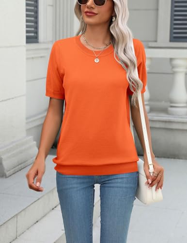 Image of Zeagoo Womens Summer Short Sleeve Tops Crew Neck Lightweight Pullover Sweaters Loose Dressy Casual Blouse Basic Clothes