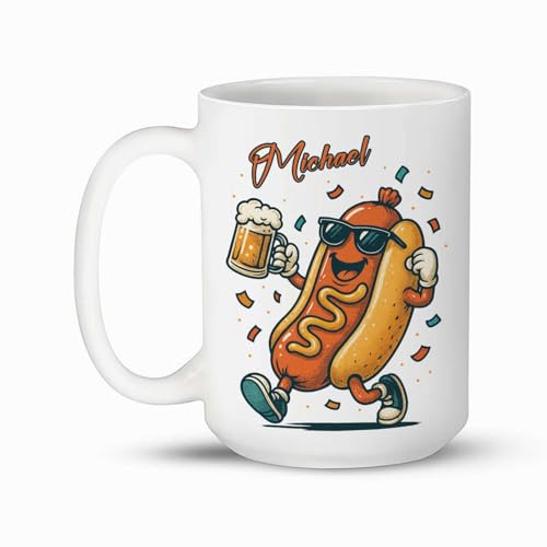 Cartoon Hot Dog Character Cup, Custom Name Food Coffee Mug