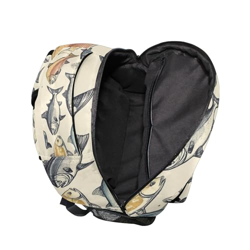 Vintage Fish Pattern Backpack Laptop Tablet Travel School Backpack with Name Tag for Boys Girls4