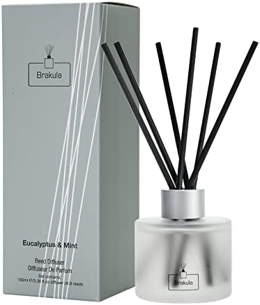 Brakula Eucalyptus & Mint Reed Diffuser Set, Home Fragrance Oil Diffuser with 8 Sticks for Room Decor, 3.4 oz/100 ml