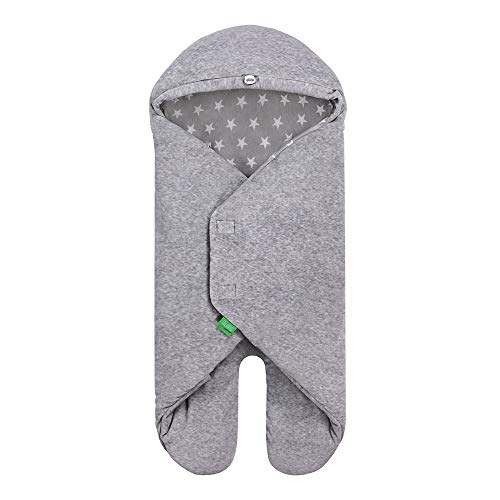 LULANDO Velours-Einschlagdecke BULI für Babyschale, 90x80 cm, Schlummersack für Babys, für Jungen und Mädchen, Schutz für Babyschale und für Kindersitz (Grey-White Stars/Grey) (5902659885401) Cover