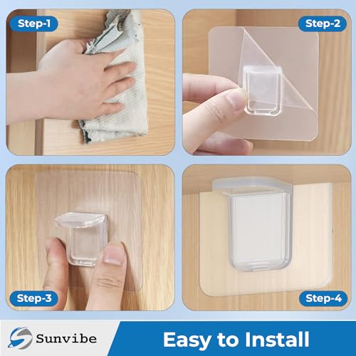 Image of SUNVIBE 6 Pieces Adhesive Partition Hook, No Drill Shelf Support Brackets Suitable for Kitchen Lockers, Wardrobes, Display Cabinets