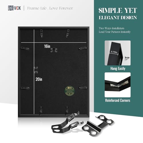 Image of VCK 16x20 Picture Frames Black Metal, Real Glass, 11x14 Mat, for Poster