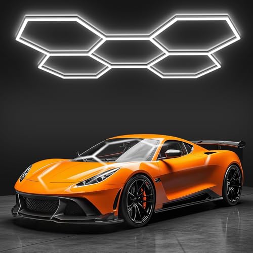BRILLIHOOD Hexagon Garage Lights LED Honeycomb Lights Ceiling 192W 23040LM 6500K Super Bright 5 Grid Systems Car Detailing Light for Garage Warehouse Workshop Basement Gym