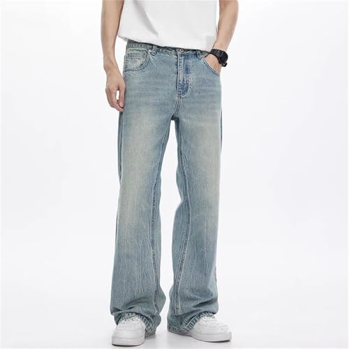 Men's Cotton High Waist Fabric Washed Vintage Jeans Casual Baggy Fit Wide Leg Jeans with Pockets2