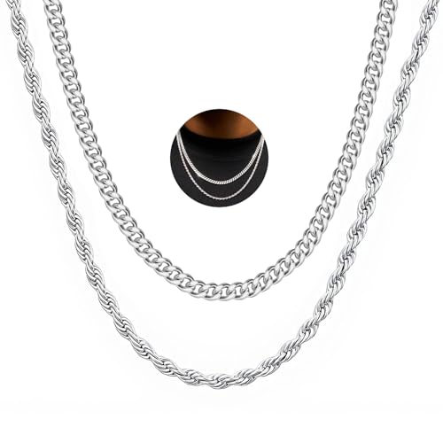 5mm Silver Cuban Link Chain Rope Chain for Men Stainless Steel Necklace Mens Jewelry Birthday Gifts for Him
