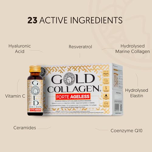 GOLD COLLAGEN Forte Ageless - Anti Wrinkle Collagen Supplements for Women & Men with Vitamin C, Biotin, Hyaluronic Acid, Marine Collagen - Deep Lines Reduction, Antioxidant & Plumping, 1 Pack 10x50 ml