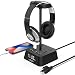 KDrive Headphone Stand with 4 USB Charging Port, 2 AC Outlet, LED Desk Lamp Lighting, HD Clock Display - Universal Sizes, Gaming Headset Hanger Organizer