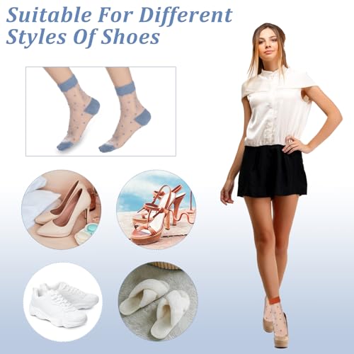 Image of Grevosea 4 Pairs Sheer Socks Women Ankle Dot Nylon Socks Summer Ultra Thin Nude Socks Dress Socks for Women (Black, White, Yellow, Blue)