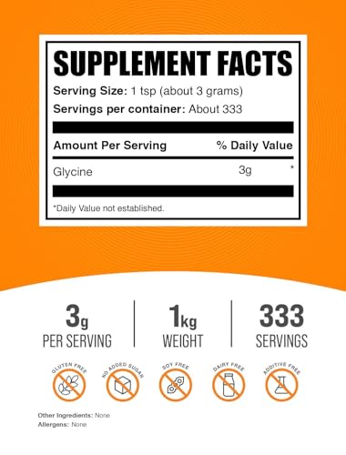 Image of BulkSupplements.com Glycine Powder - Glycine Supplements, Amino Acid Supplement - Unflavored & Gluten Free, 3g per Serving, 1kg (2.2 lbs) (Pack of 2)