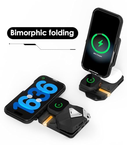 Image of Aulumu M01 Wireless Charging Station [Compatible with Magsafe Smartphone] 3-in-1 Collapsible Magnetic Wireless Charger [Without USB Charger] - Black